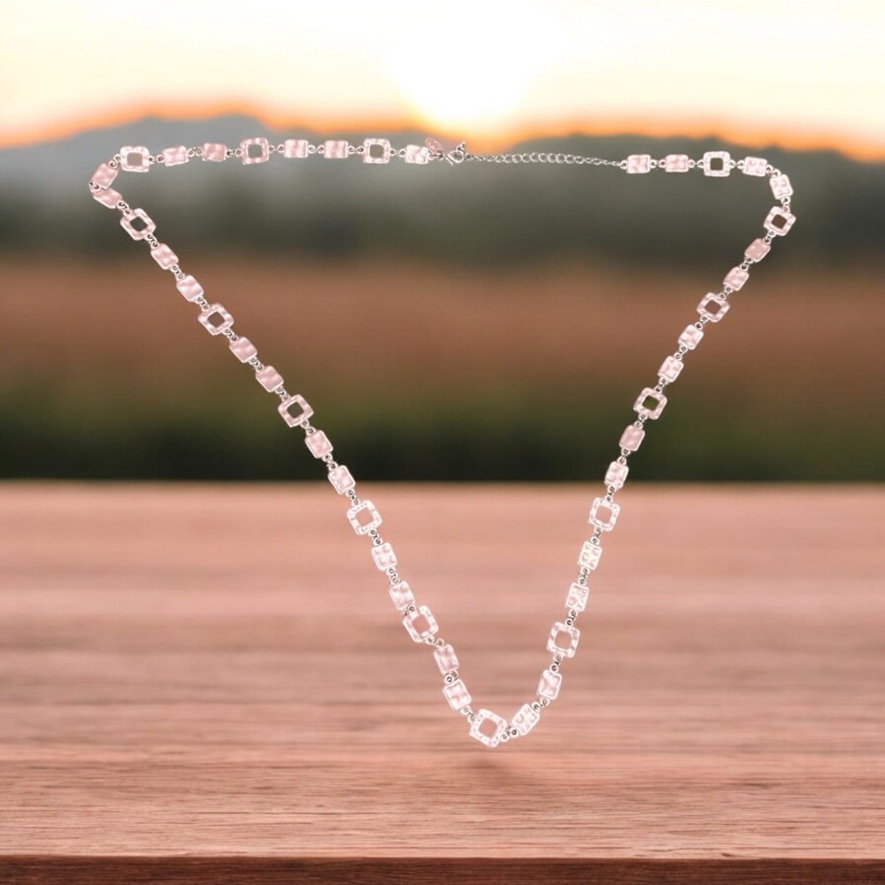 Rectangle  and Square Flat Link Chain Necklace Women's Silver